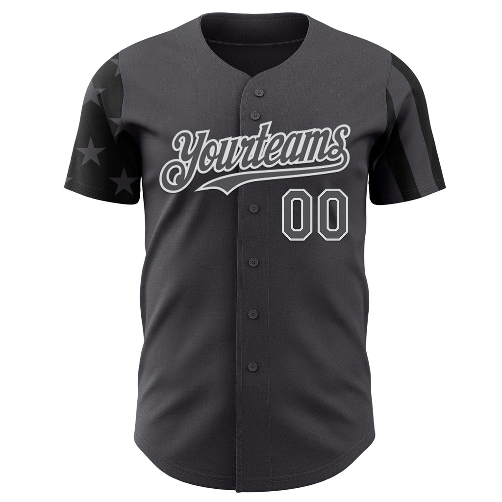 Custom Steel Gray Black-White Two Tone USA Flag Sleeves Stars and Stripes Authentic Baseball Jersey