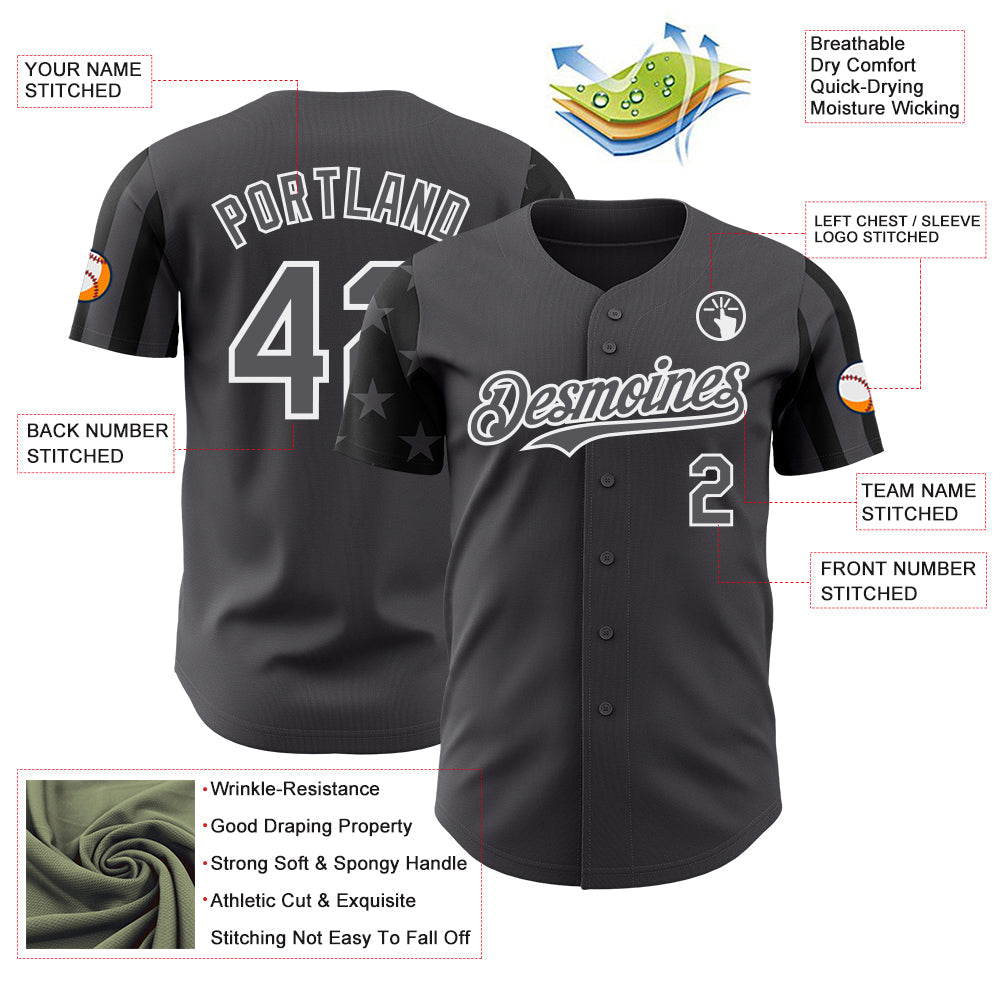 Custom Steel Gray Black-White Two Tone USA Flag Sleeves Stars and Stripes Authentic Baseball Jersey