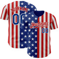 Custom Royal Red-White USA Flag Patriotic Split Stars and Stripes Authentic Baseball Jersey