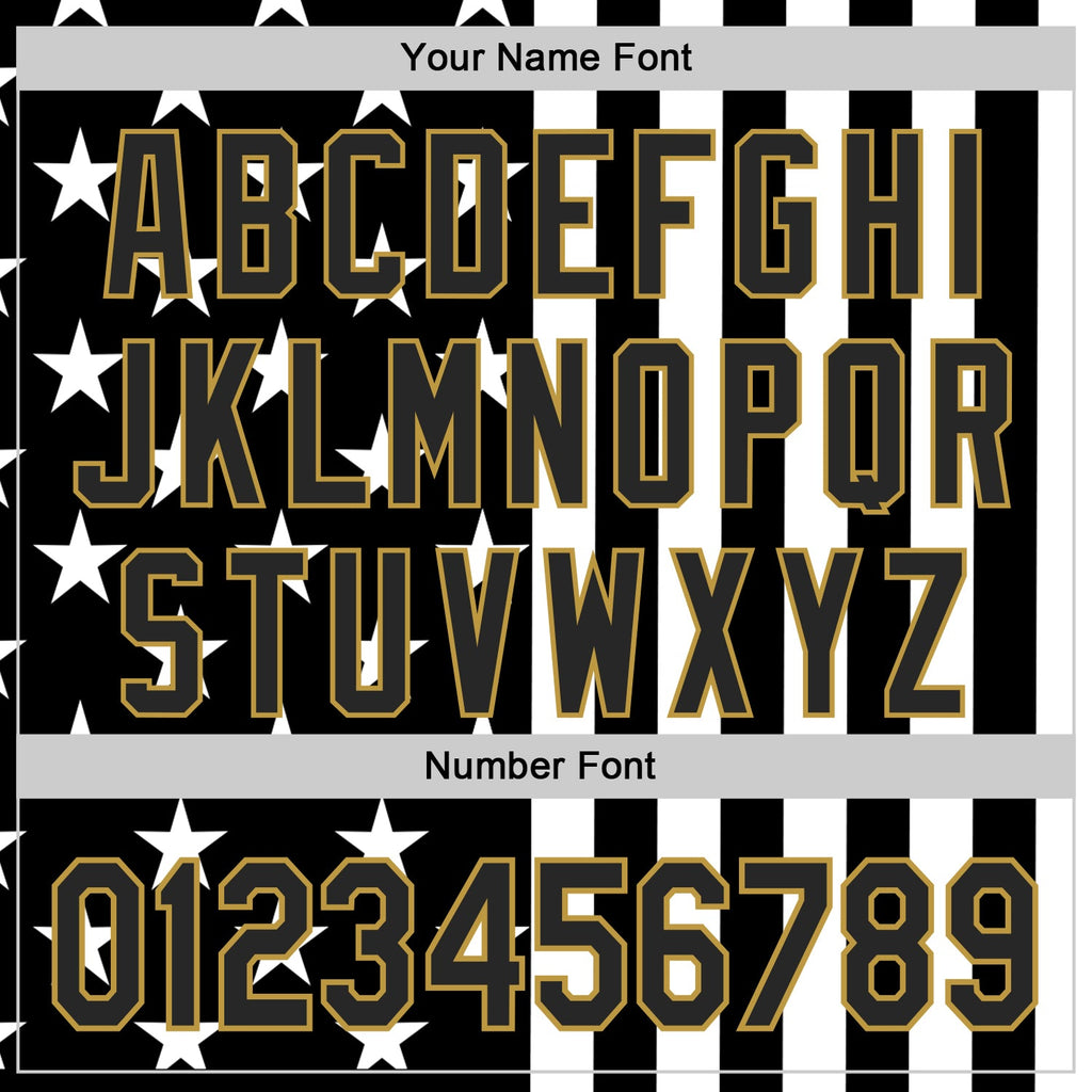 Custom Black White-Old Gold USA Flag Patriotic Split Stars and Stripes Authentic Baseball Jersey