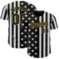 Custom Black White-Old Gold USA Flag Patriotic Split Stars and Stripes Authentic Baseball Jersey