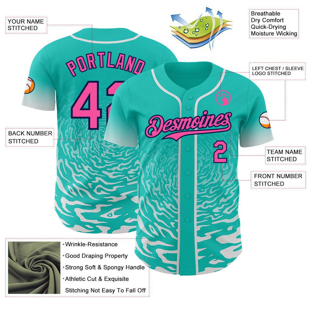 Custom Light Pink Kelly Green-White Ice Cream Waffle Foodie Dessert Authentic Baseball Jersey