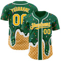 Custom Kelly Green Gold-White Ice Cream Waffle Foodie Dessert Authentic Baseball Jersey
