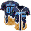 Custom Navy Electric Blue-White Ice Cream Waffle Foodie Dessert Authentic Baseball Jersey