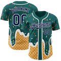 Custom Teal Navy-White Ice Cream Waffle Foodie Dessert Authentic Baseball Jersey