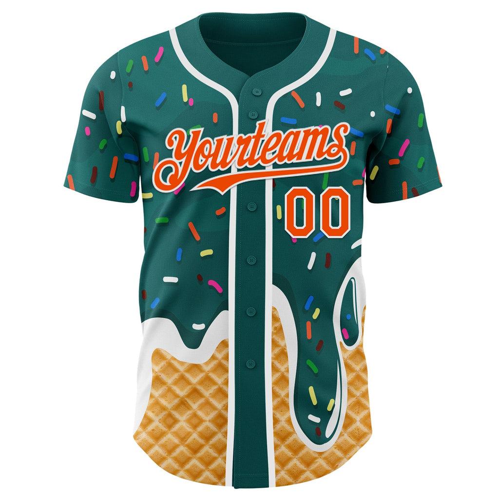 Custom Teal Orange-White Ice Cream Waffle Foodie Dessert Authentic Baseball Jersey