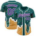 Custom Teal Purple-White Ice Cream Waffle Foodie Dessert Authentic Baseball Jersey