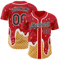 Custom Red Black-White Ice Cream Waffle Foodie Dessert Authentic Baseball Jersey
