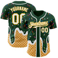 Custom Green White-Gold Ice Cream Waffle Foodie Dessert Authentic Baseball Jersey