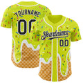 Custom Neon Yellow Black-White Ice Cream Waffle Foodie Dessert Authentic Baseball Jersey
