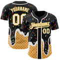 Custom Black White-Gold Ice Cream Waffle Foodie Dessert Authentic Baseball Jersey
