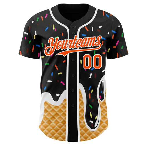 Custom Black Orange-White Ice Cream Waffle Foodie Dessert Authentic Baseball Jersey