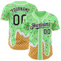 Custom Pea Green Black-White Ice Cream Waffle Foodie Dessert Authentic Baseball Jersey