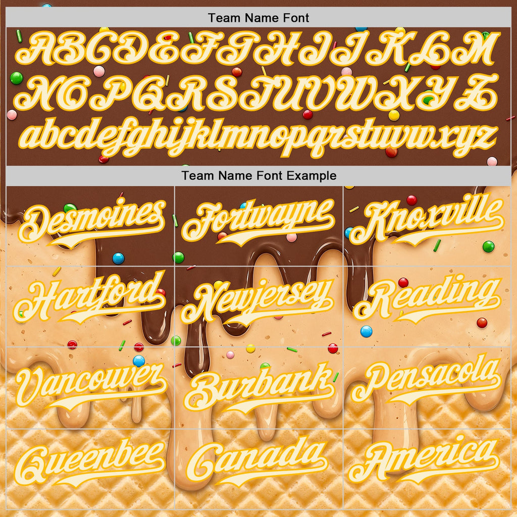 Custom Brown Cream-Gold Ice Cream Waffle Foodie Dessert Authentic Baseball Jersey