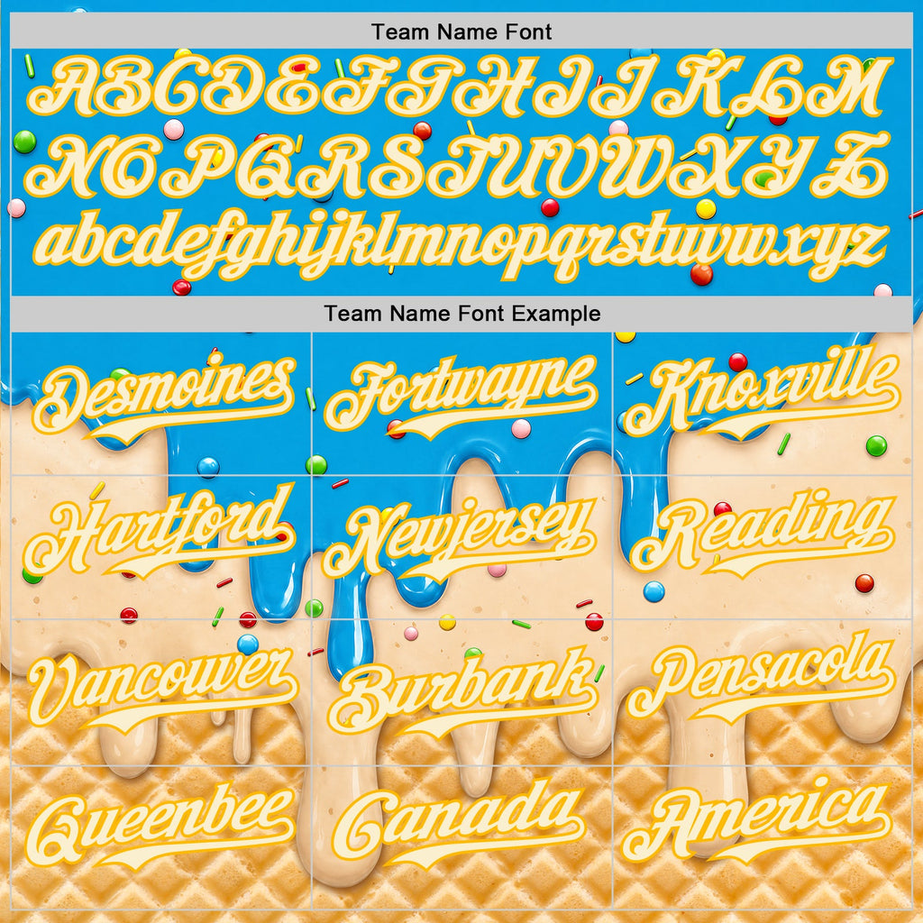 Custom Sky Blue Cream-Gold Ice Cream Waffle Foodie Dessert Authentic Baseball Jersey