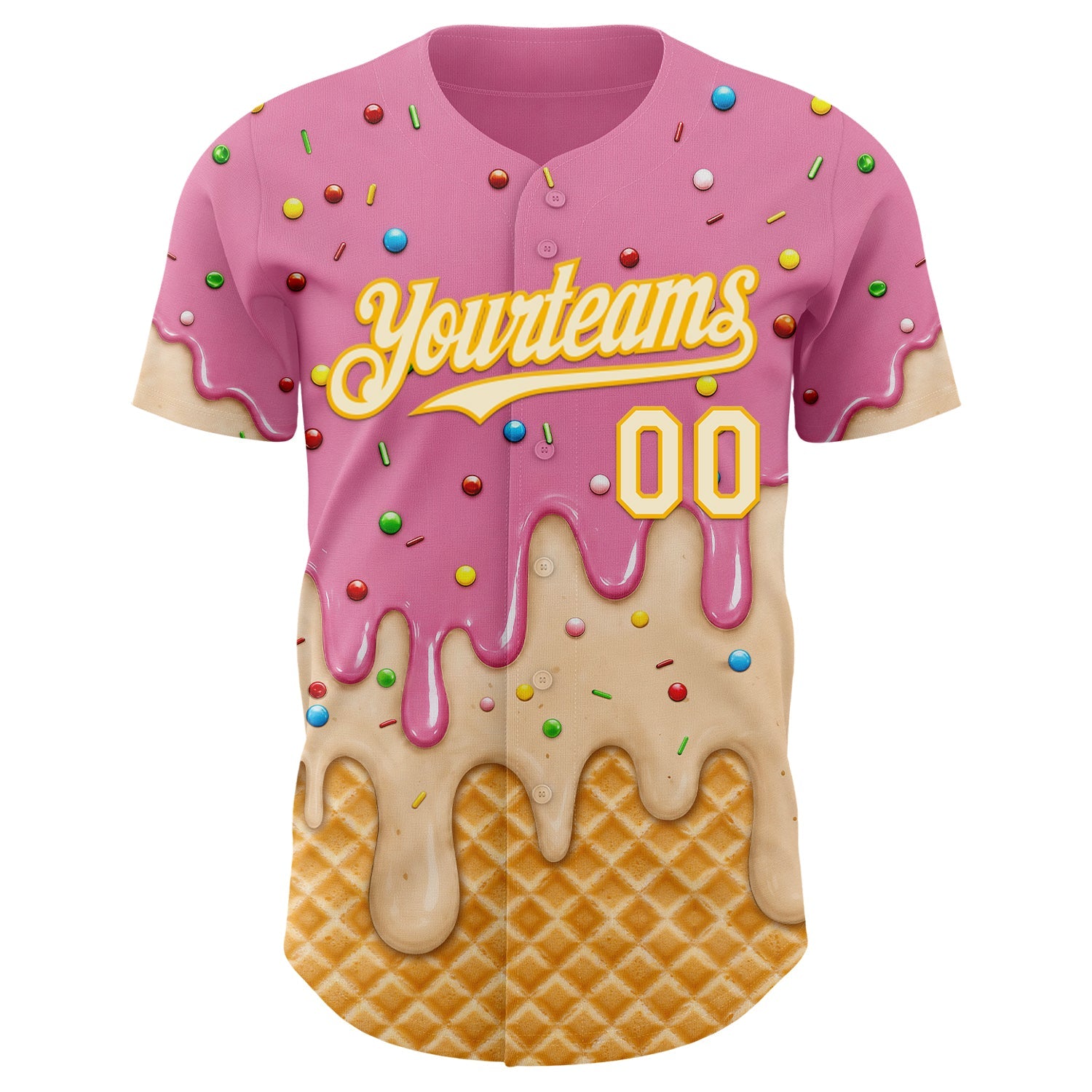 Custom Light Pink Cream-Gold Ice Cream Waffle Foodie Dessert Authentic Baseball Jersey