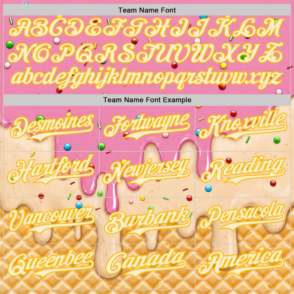Custom Light Pink Cream-Gold Ice Cream Waffle Foodie Dessert Authentic Baseball Jersey