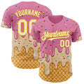 Custom Light Pink Cream-Gold Ice Cream Waffle Foodie Dessert Authentic Baseball Jersey
