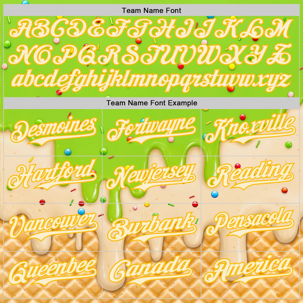 Custom Neon Green Cream-Gold Ice Cream Waffle Foodie Dessert Authentic Baseball Jersey
