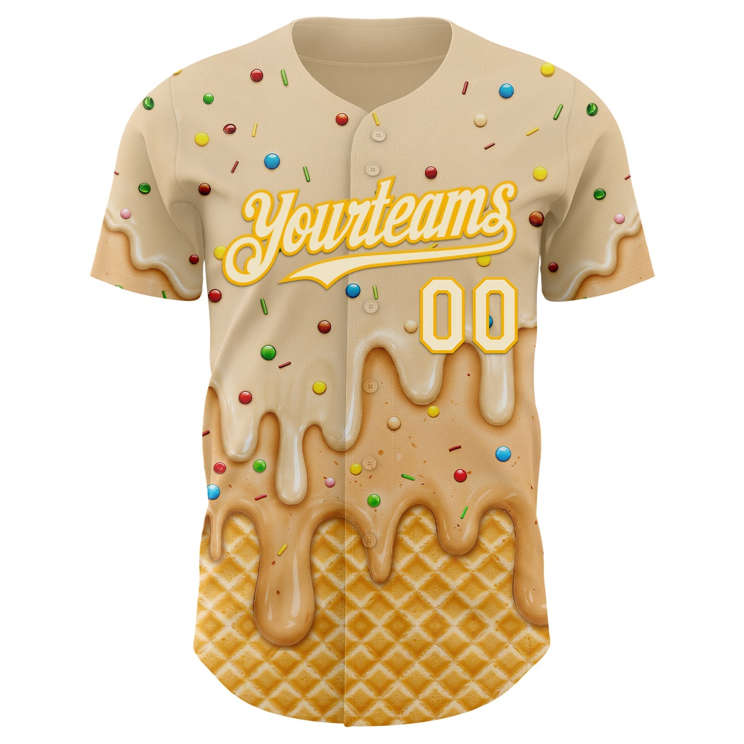 Custom Cream-Gold Ice Cream Waffle Foodie Dessert Authentic Baseball Jersey