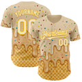 Custom Cream-Gold Ice Cream Waffle Foodie Dessert Authentic Baseball Jersey