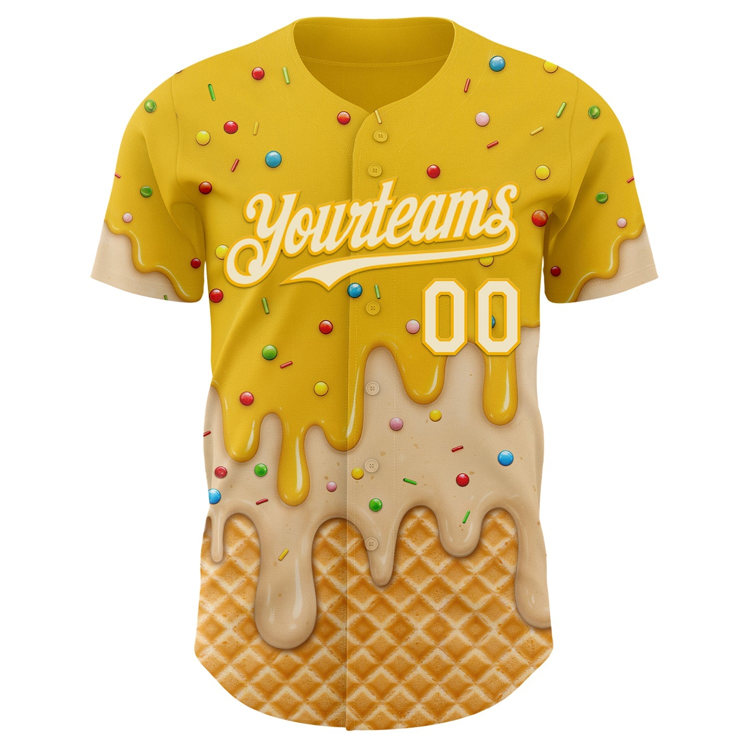 Custom Yellow Cream-Gold Ice Cream Waffle Foodie Dessert Authentic Baseball Jersey