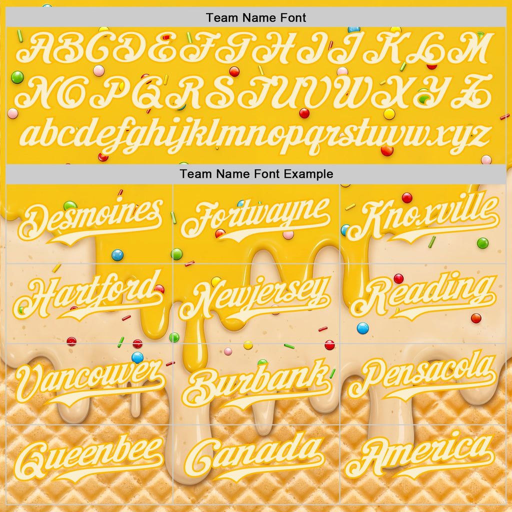 Custom Yellow Cream-Gold Ice Cream Waffle Foodie Dessert Authentic Baseball Jersey