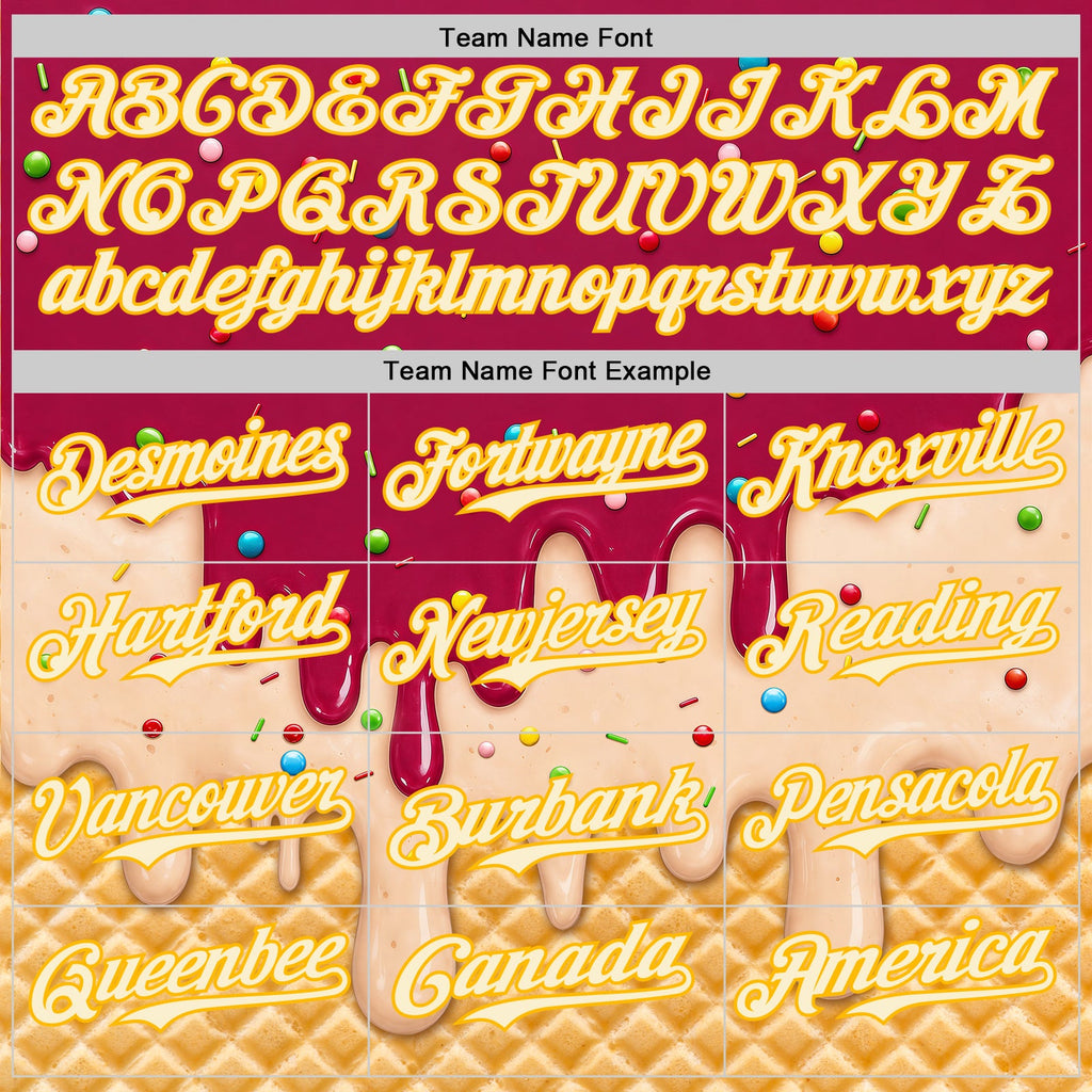 Custom Maroon Cream-Gold Ice Cream Waffle Foodie Dessert Authentic Baseball Jersey