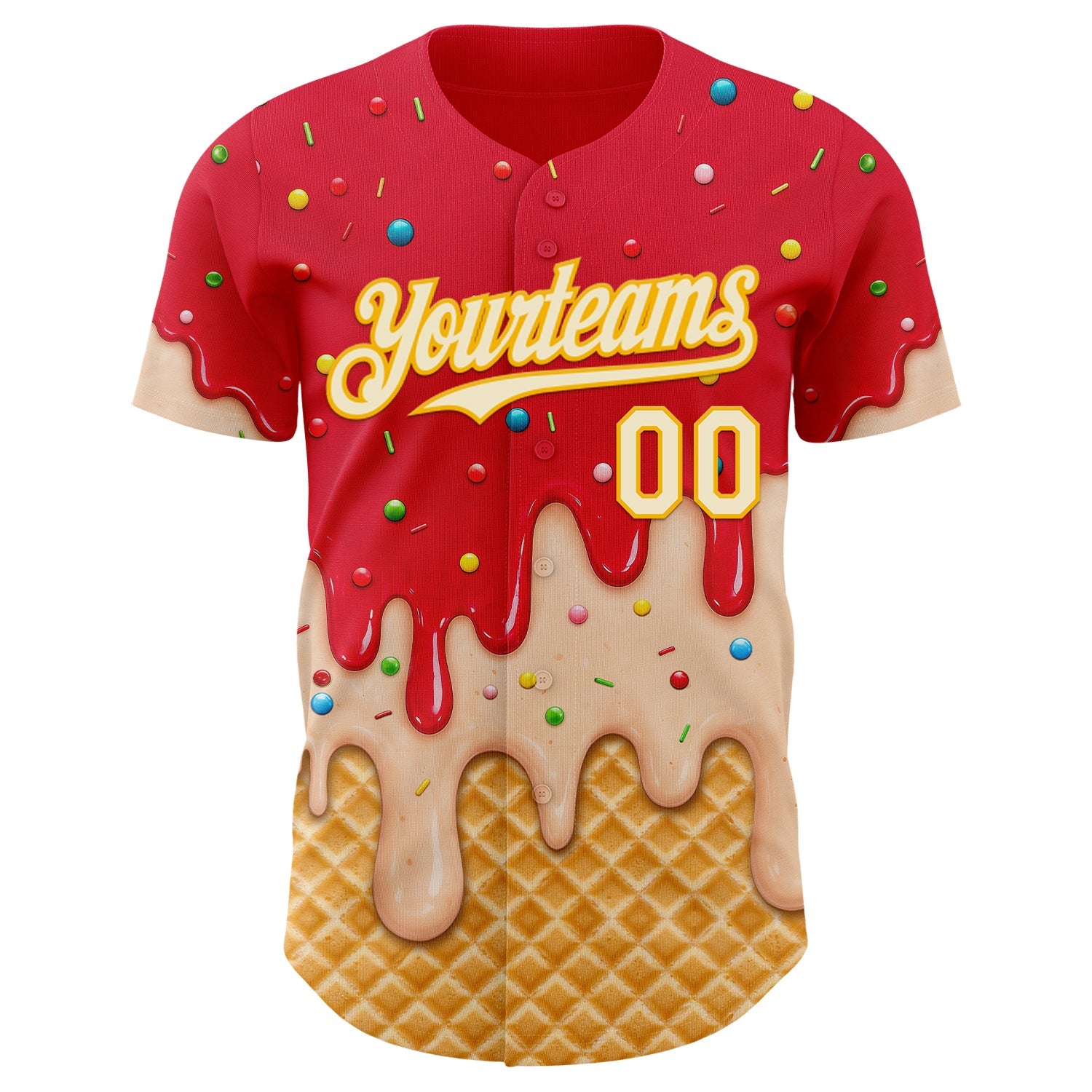 Custom Fire Red Cream-Gold Ice Cream Waffle Foodie Dessert Authentic Baseball Jersey