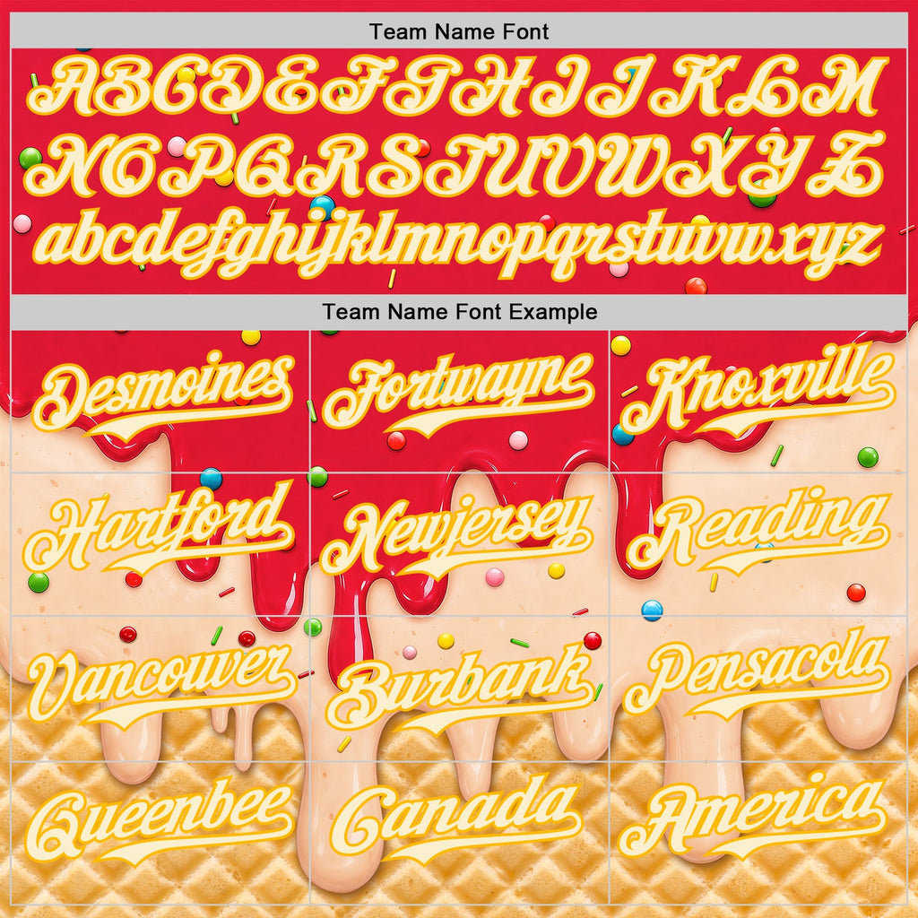 Custom Fire Red Cream-Gold Ice Cream Waffle Foodie Dessert Authentic Baseball Jersey