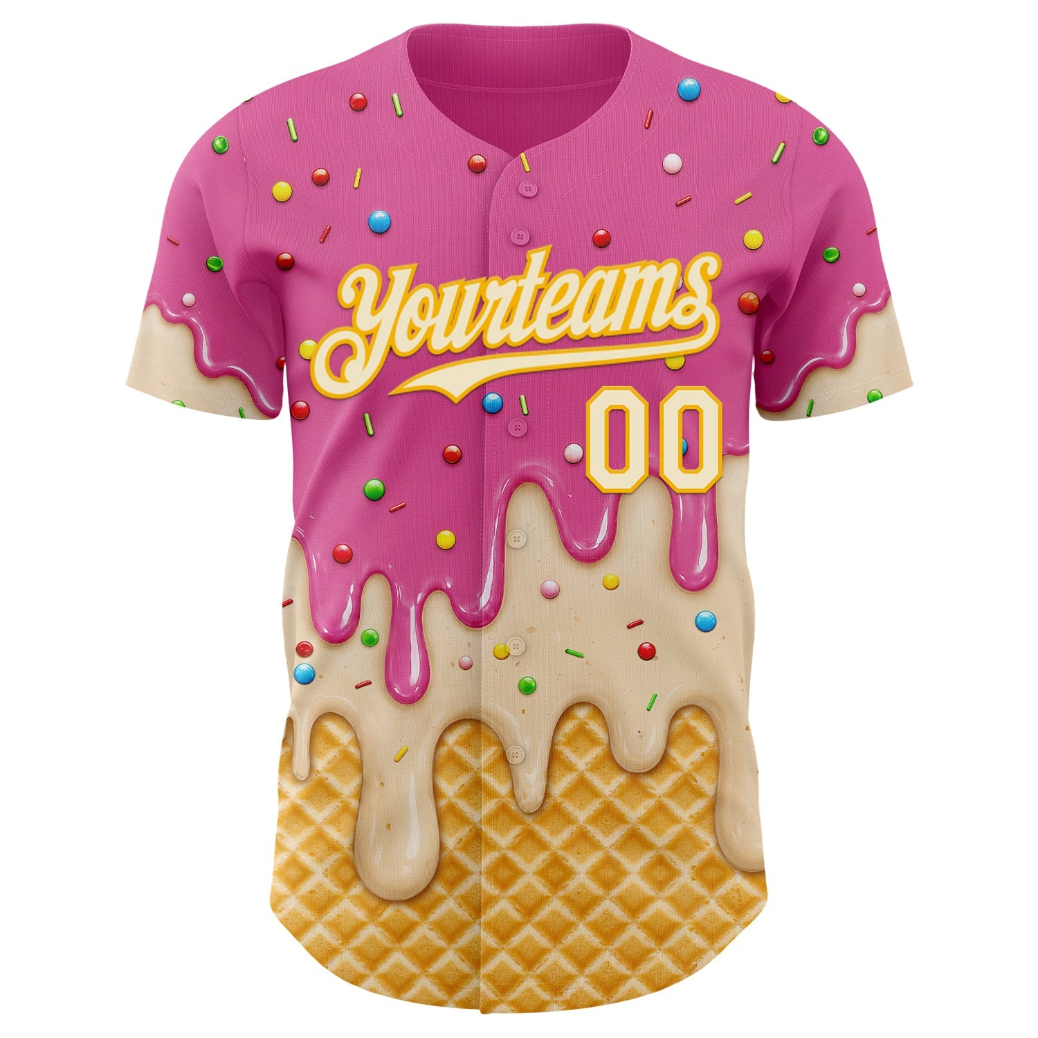 Custom Pink Cream-Gold Ice Cream Waffle Foodie Dessert Authentic Baseball Jersey