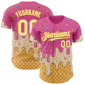 Custom Pink Cream-Gold Ice Cream Waffle Foodie Dessert Authentic Baseball Jersey