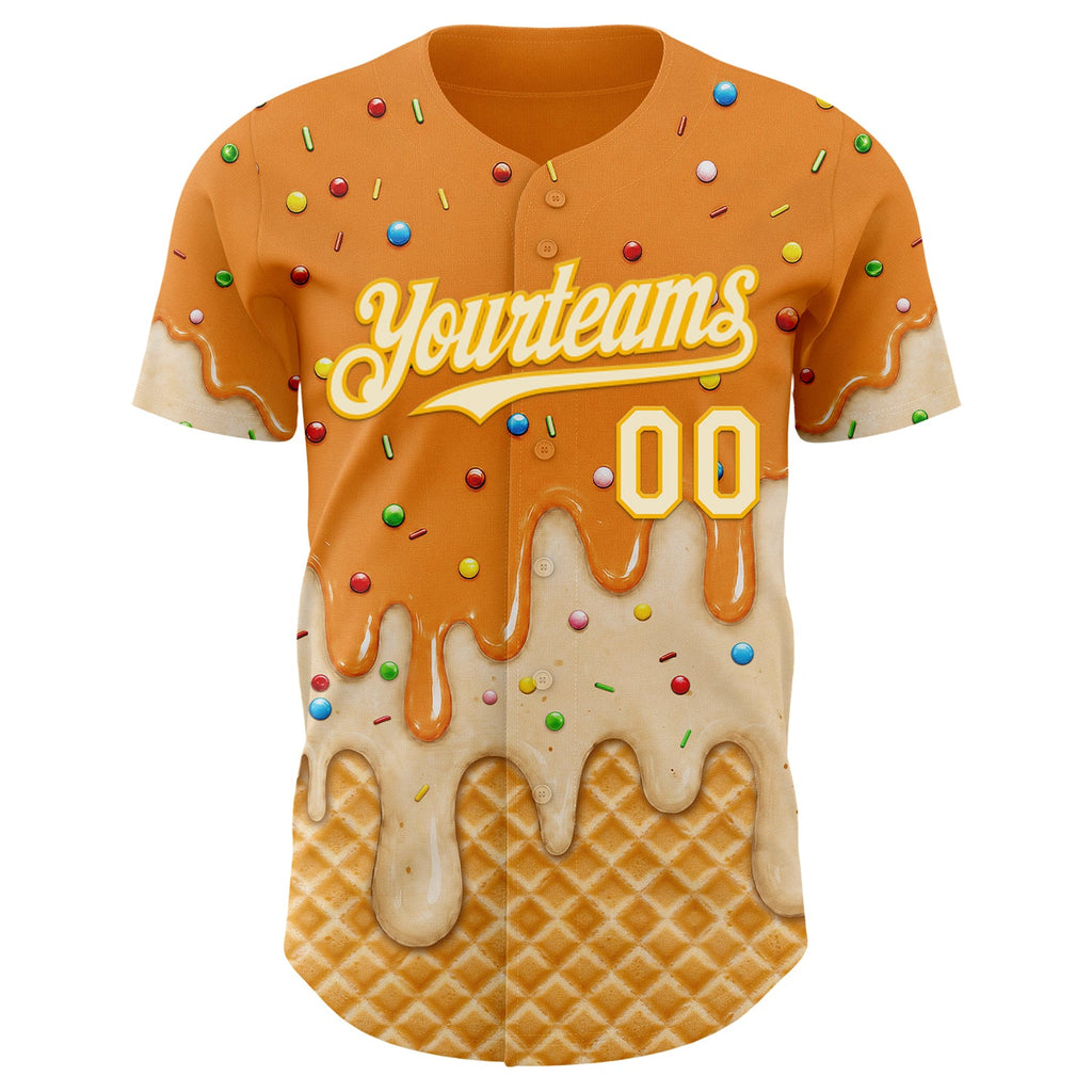 Custom Bay Orange Cream-Gold Ice Cream Waffle Foodie Dessert Authentic Baseball Jersey