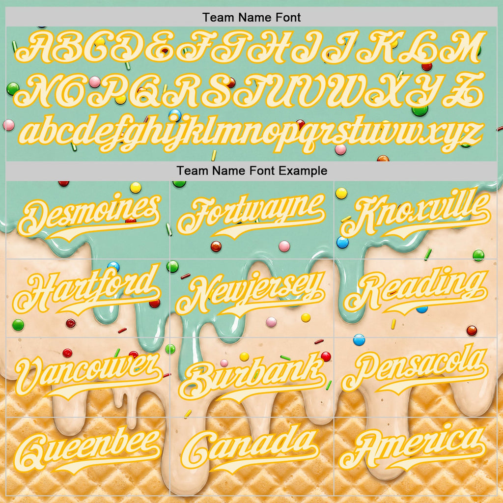 Custom Ice Blue Cream-Gold Ice Cream Waffle Foodie Dessert Authentic Baseball Jersey