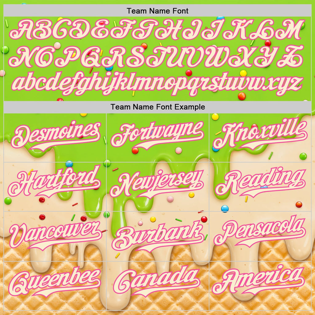 Custom Neon Green Cream-Pink Ice Cream Waffle Foodie Dessert Authentic Baseball Jersey