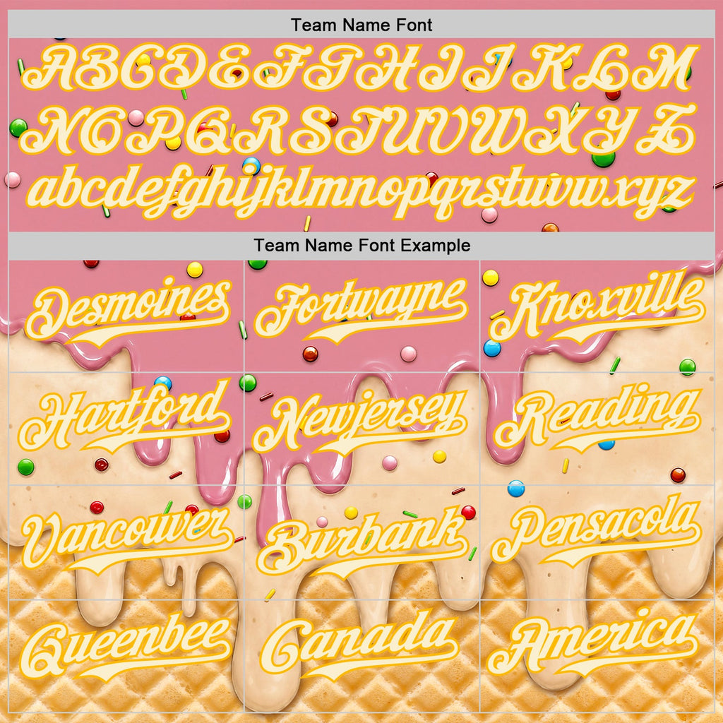 Custom Medium Pink Cream-Gold Ice Cream Waffle Foodie Dessert Authentic Baseball Jersey