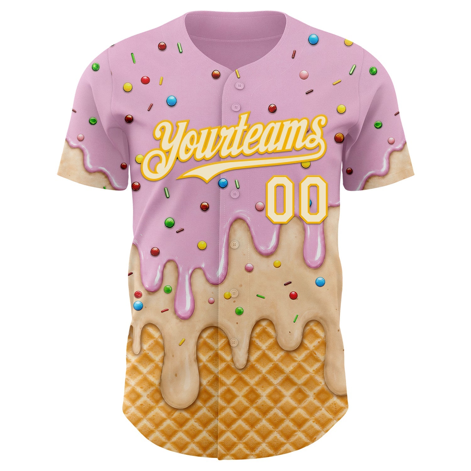 Custom Light Pink Cream-Gold Ice Cream Waffle Foodie Dessert Authentic Baseball Jersey