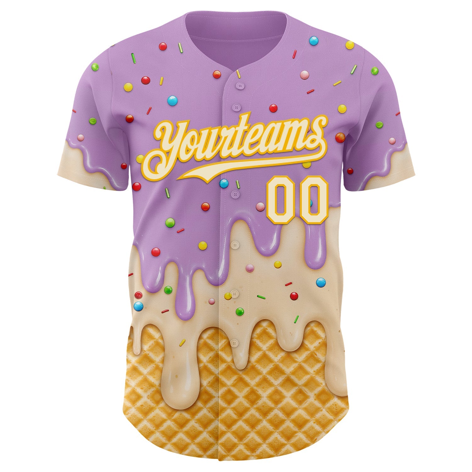 Custom Light Purple Cream-Gold Ice Cream Waffle Foodie Dessert Authentic Baseball Jersey
