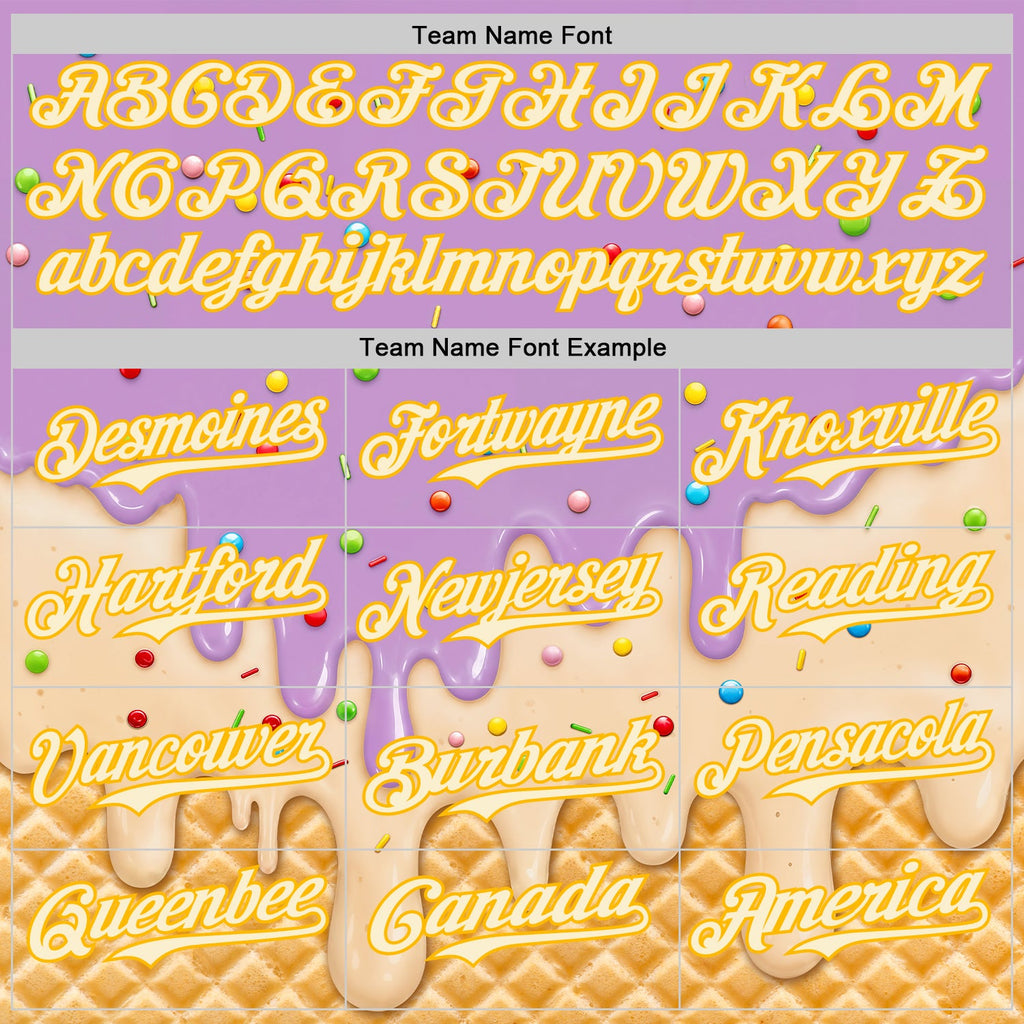 Custom Light Purple Cream-Gold Ice Cream Waffle Foodie Dessert Authentic Baseball Jersey