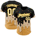 Custom Black Cream-Gold Ice Cream Waffle Foodie Dessert Authentic Baseball Jersey