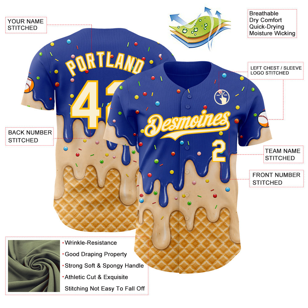 Custom Royal Cream-Gold Ice Cream Waffle Foodie Dessert Authentic Baseball Jersey