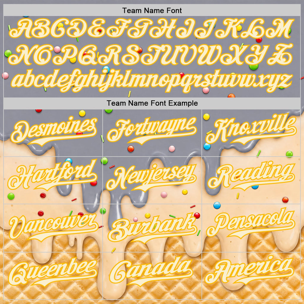 Custom Gray Cream-Gold Ice Cream Waffle Foodie Dessert Authentic Baseball Jersey