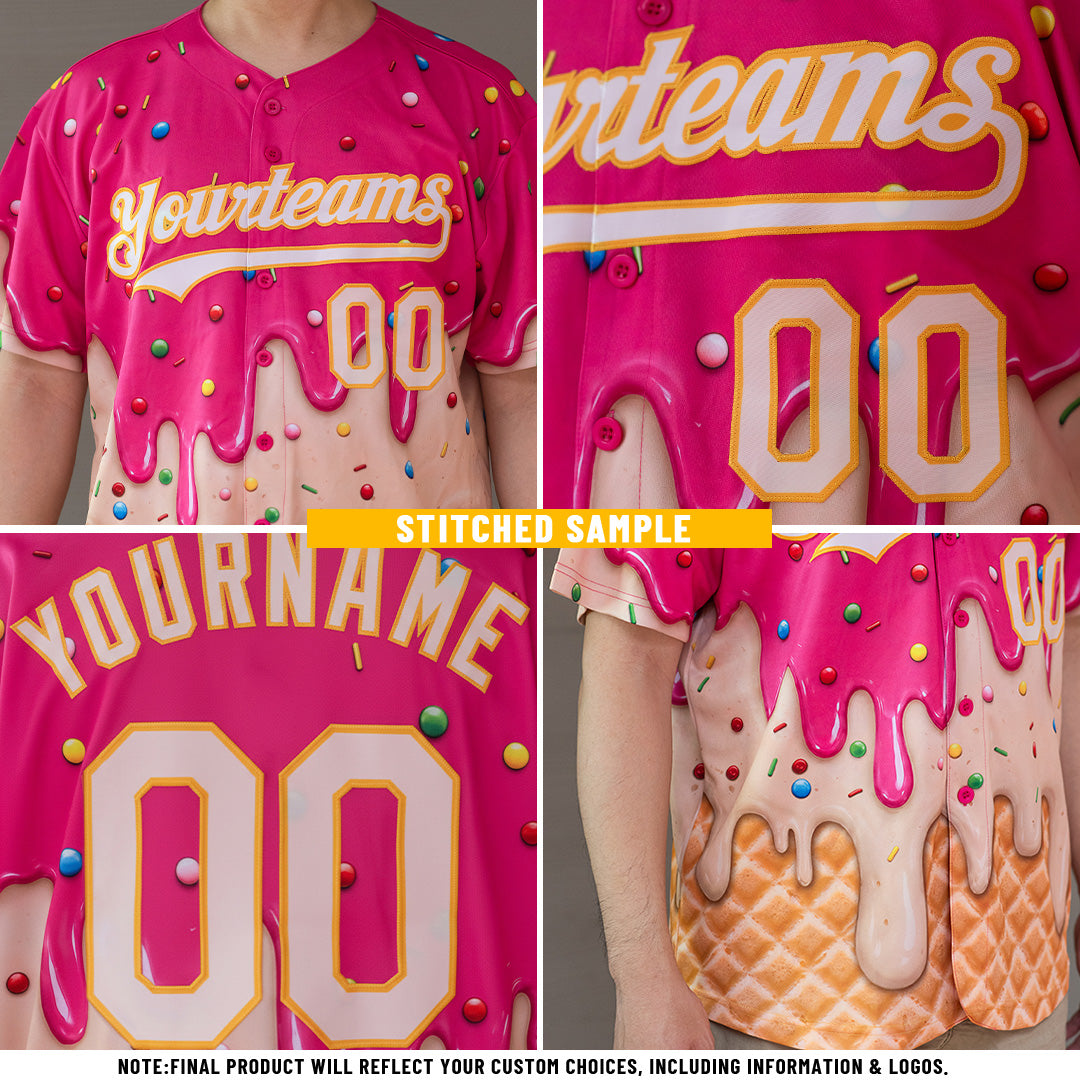 Custom Kelly Green Cream-Gold Ice Cream Waffle Foodie Dessert Authentic Baseball Jersey