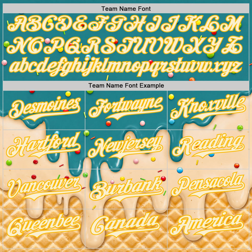 Custom Teal Cream-Gold Ice Cream Waffle Foodie Dessert Authentic Baseball Jersey