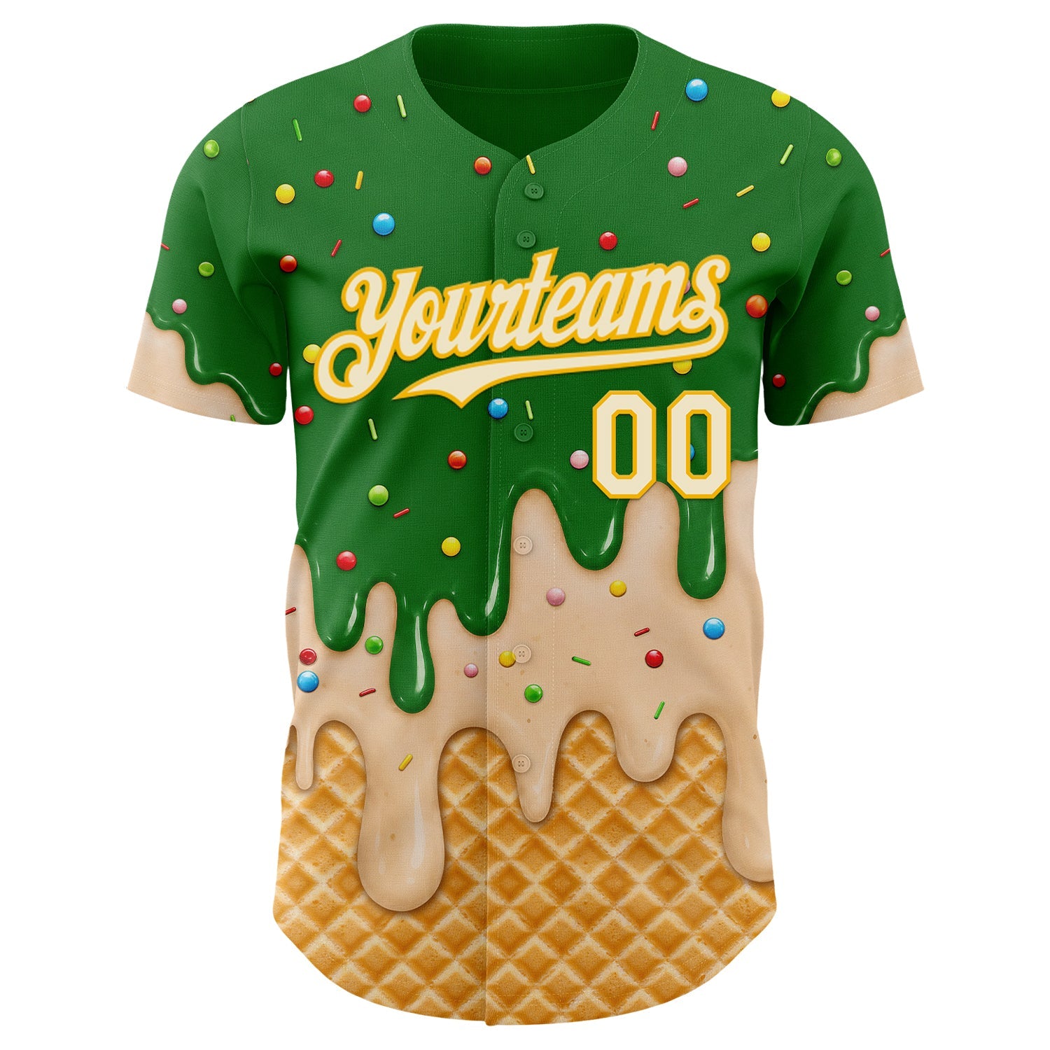 Custom Grass Green Cream-Gold Ice Cream Waffle Foodie Dessert Authentic Baseball Jersey