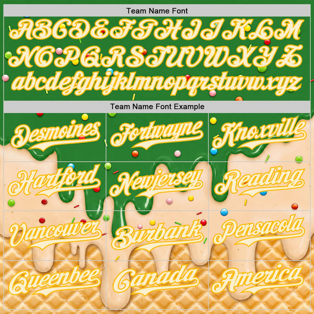 Custom Grass Green Cream-Gold Ice Cream Waffle Foodie Dessert Authentic Baseball Jersey