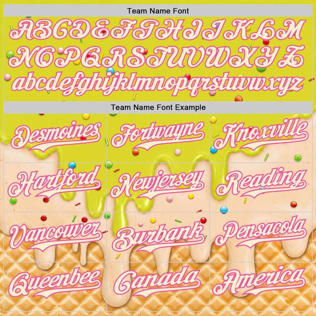 Custom Neon Yellow Cream-Pink Ice Cream Waffle Foodie Dessert Authentic Baseball Jersey
