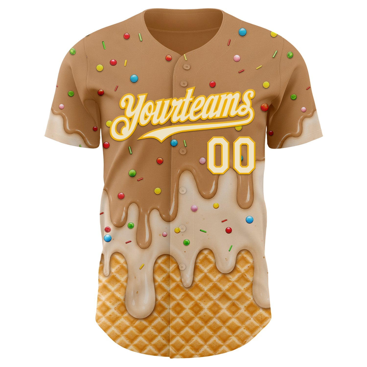 Custom Tan Cream-Gold Ice Cream Waffle Foodie Dessert Authentic Baseball Jersey