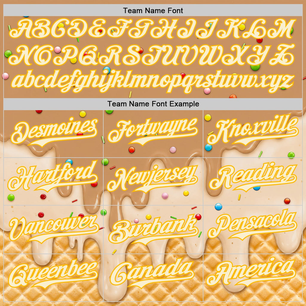 Custom Tan Cream-Gold Ice Cream Waffle Foodie Dessert Authentic Baseball Jersey