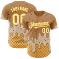 Custom Tan Cream-Gold Ice Cream Waffle Foodie Dessert Authentic Baseball Jersey